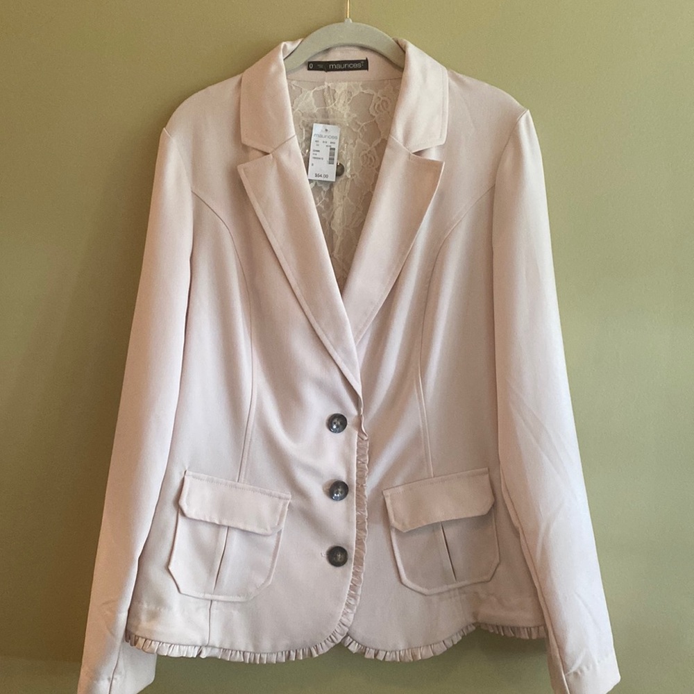 Maurices+ ruffled Blazer changeable 3/4 Sleeve with Lace inside and Pockets